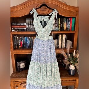 Luxxel Aqua and Blue Tiered Halter Maxi Dress